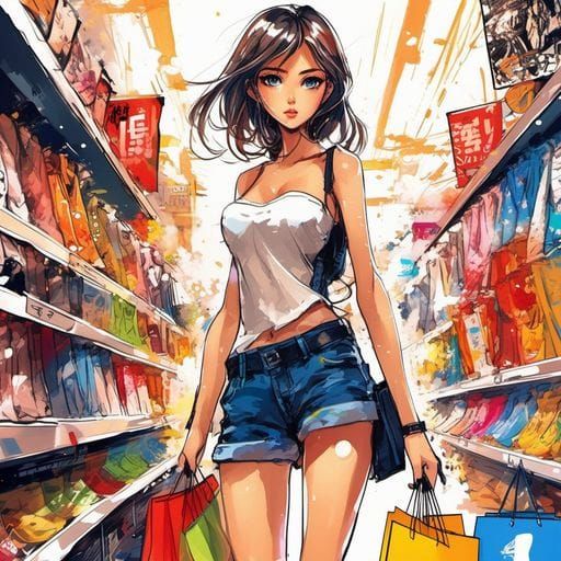 Shopping Girl Portrait in Splash Art Style