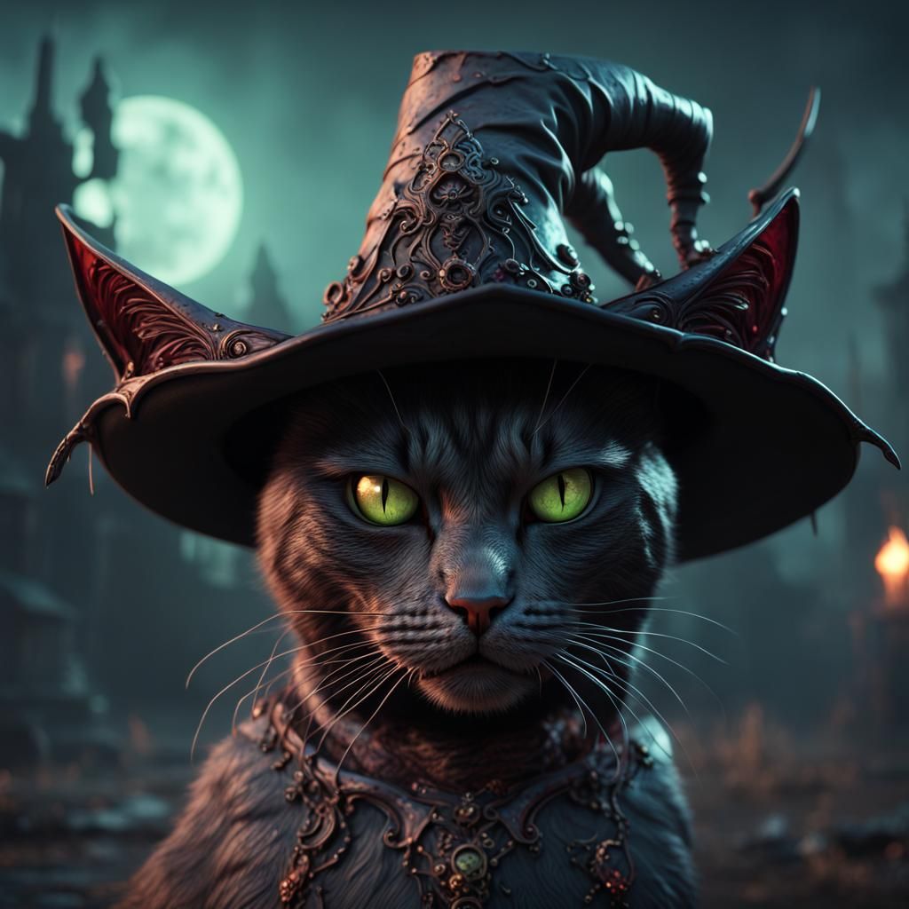 Zombie Witch Cat in Detailed Matte Painting