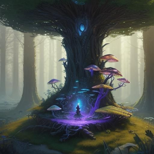 Mystical Kitten on Mushroom: Fantasy Concept Art