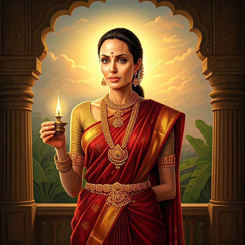 Angelina Jolie as Raja Ravi Varma Oil Painting