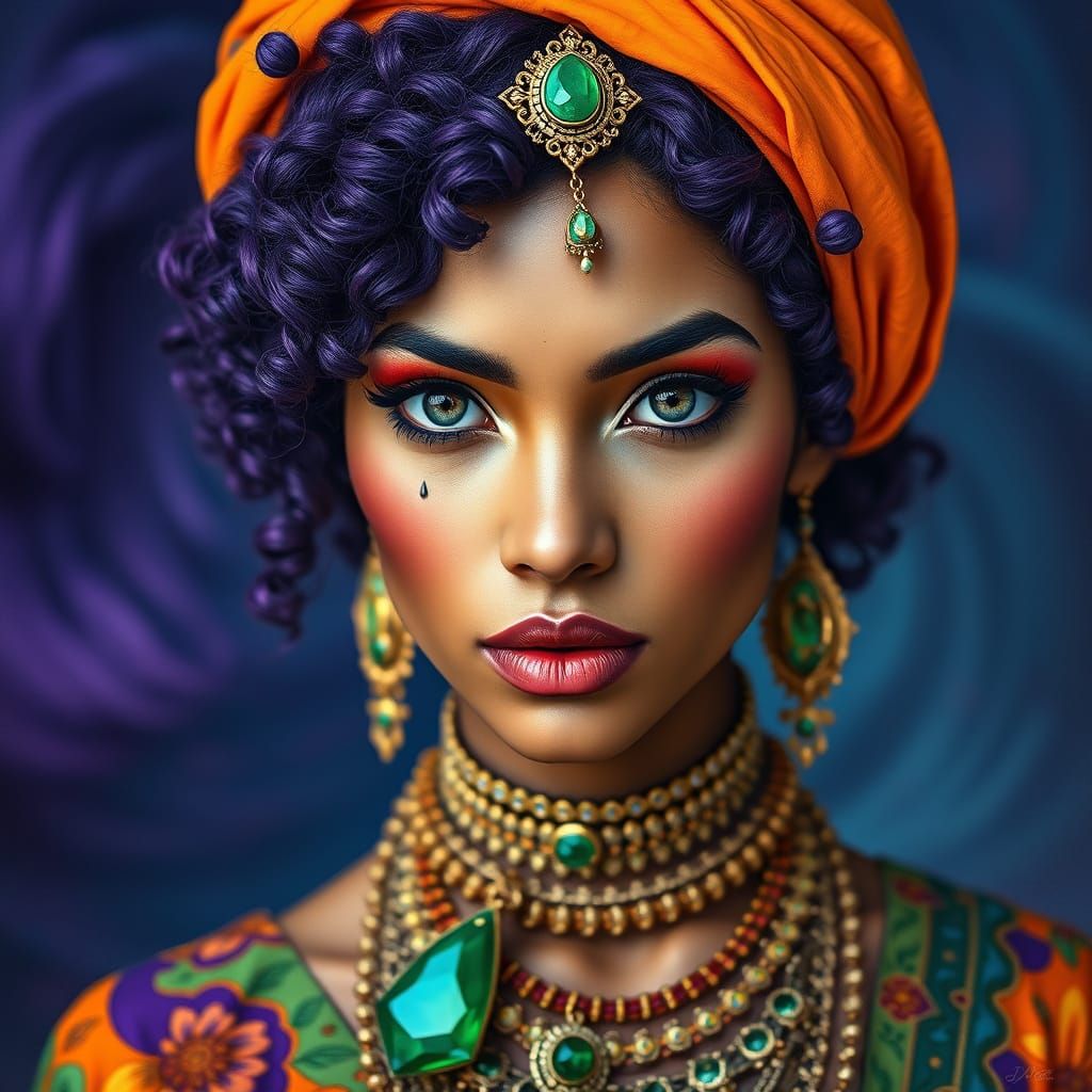 Mystical Sage Woman in Vibrant, Magical Realism Style