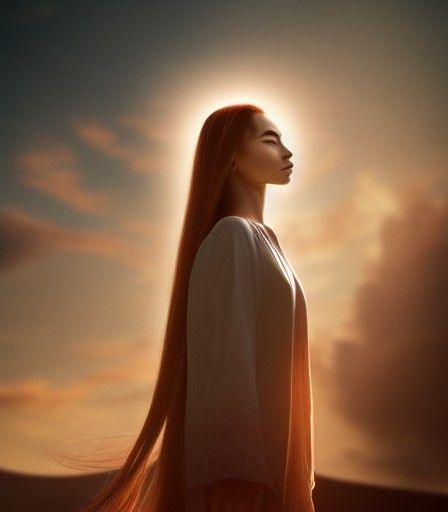 A Spiritual  moment alone , A woman long hair, rim light, de...