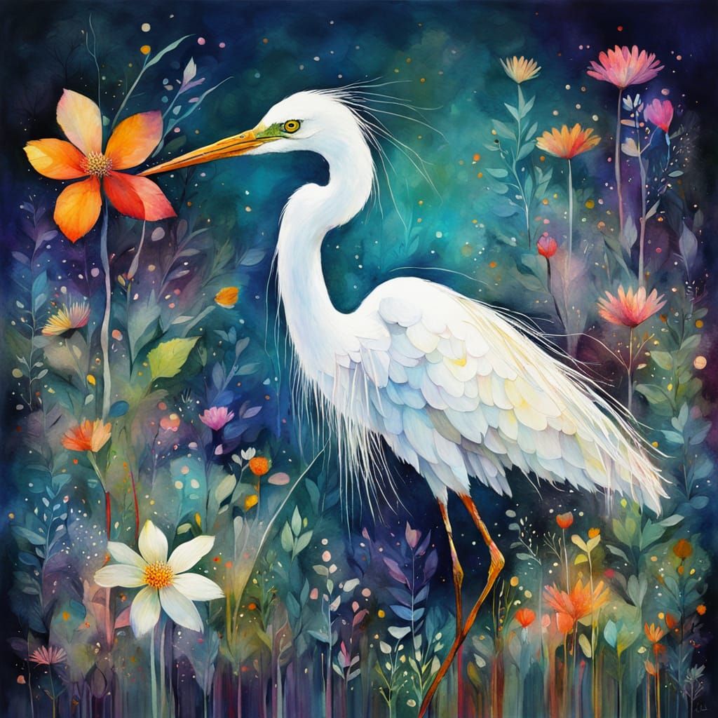 wildflower with  egret
