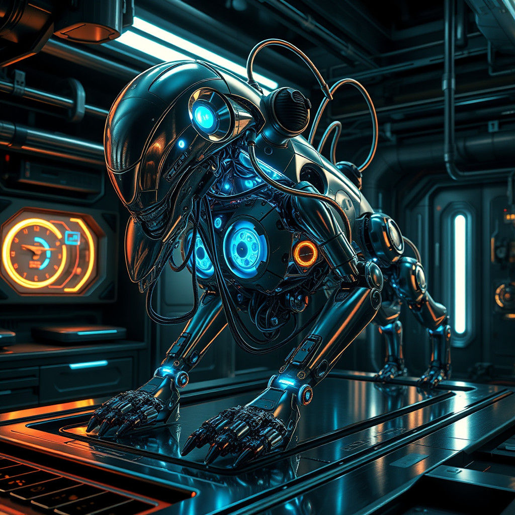Futuristic Robot in a Cyberpunk Laboratory
