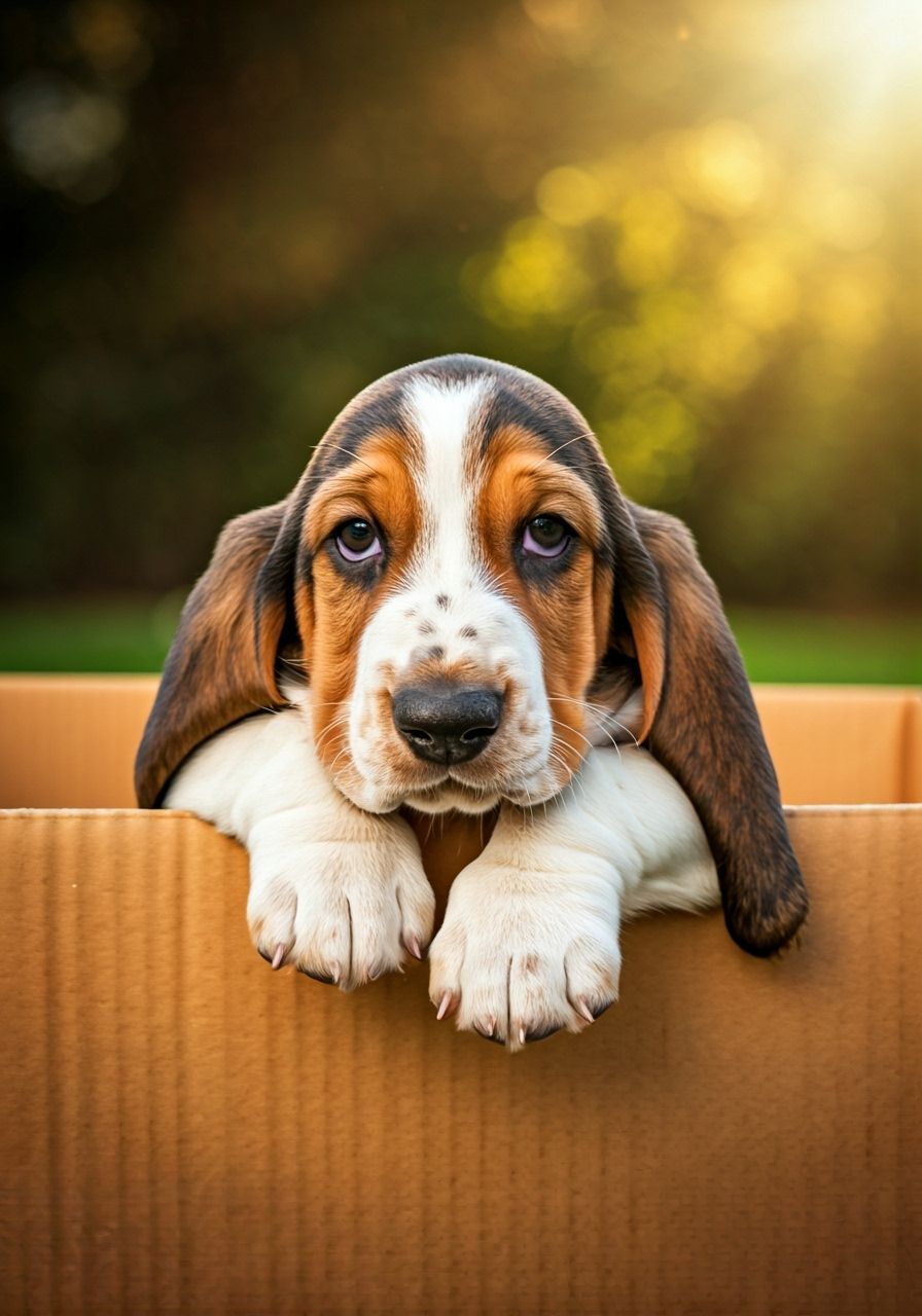 Photorealistic Basset Hound Puppy in Sunbeam