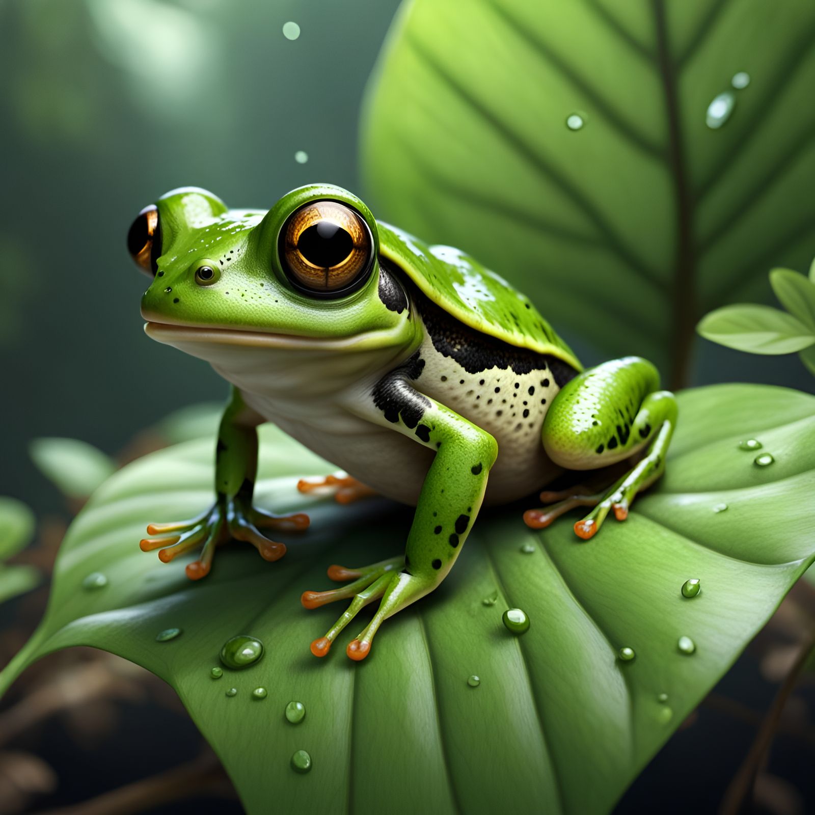 Adorable Tiny Green Frog on Leaf in Detailed Matte Painting