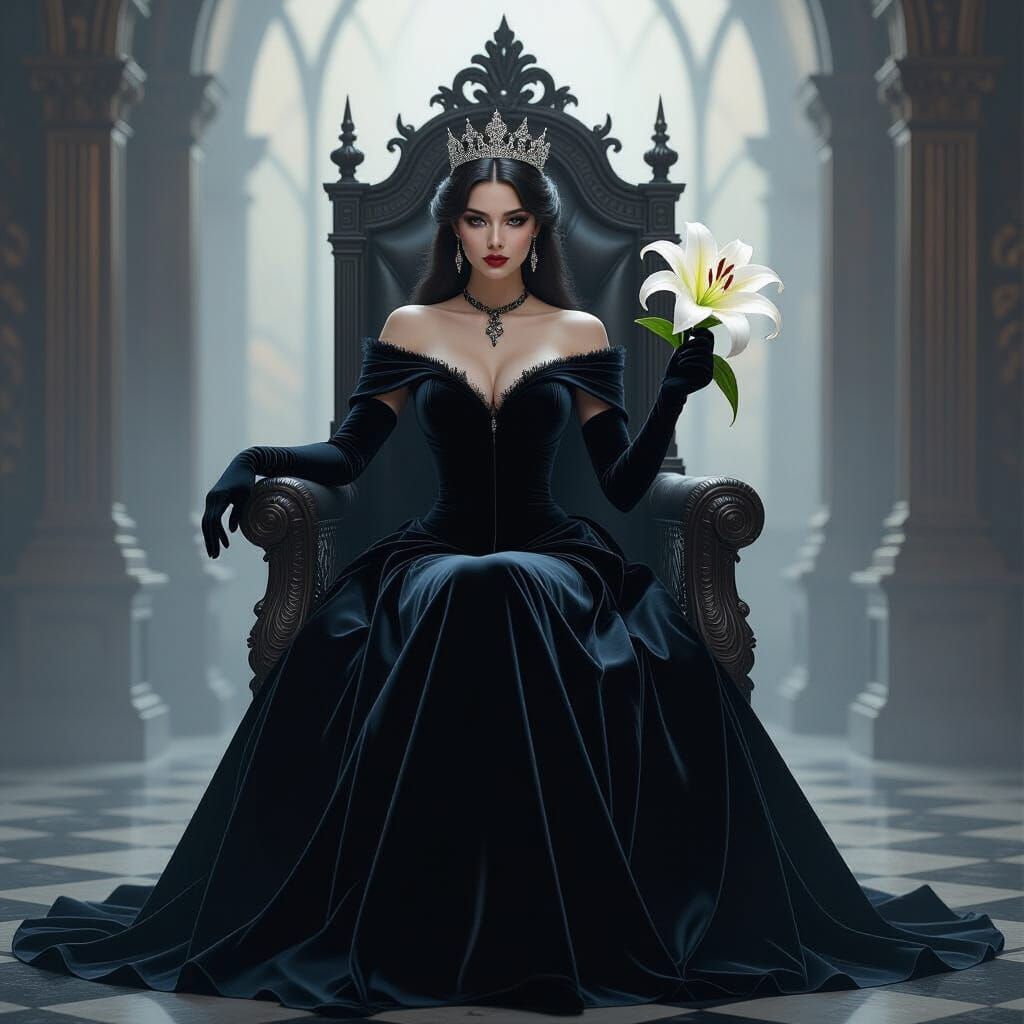 Melancholy Queen with Lily in Victorian Gothic Style