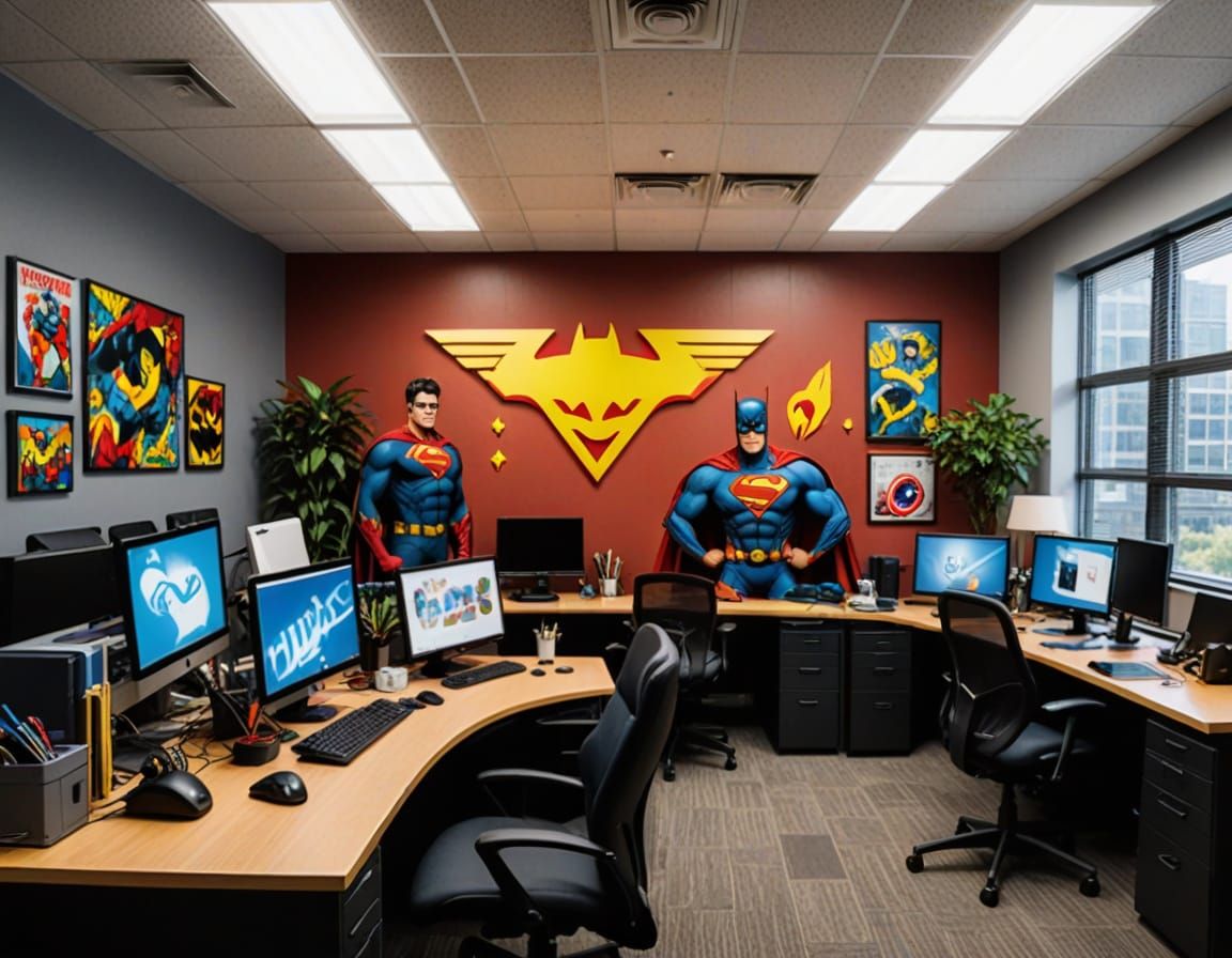 Superhero Office: Impressionist Painting of Unique Powers