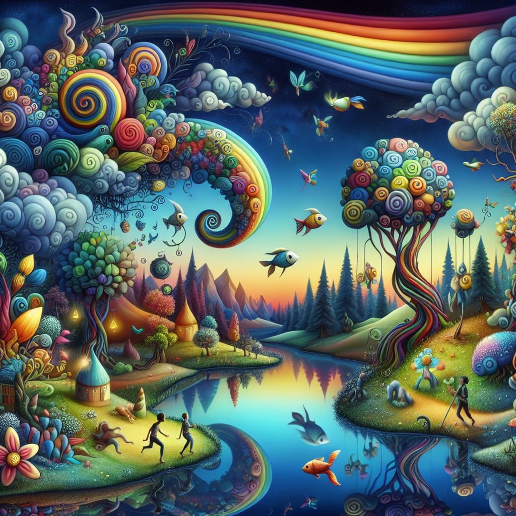 Dreamlike Whimsical Landscape with Floating Islands