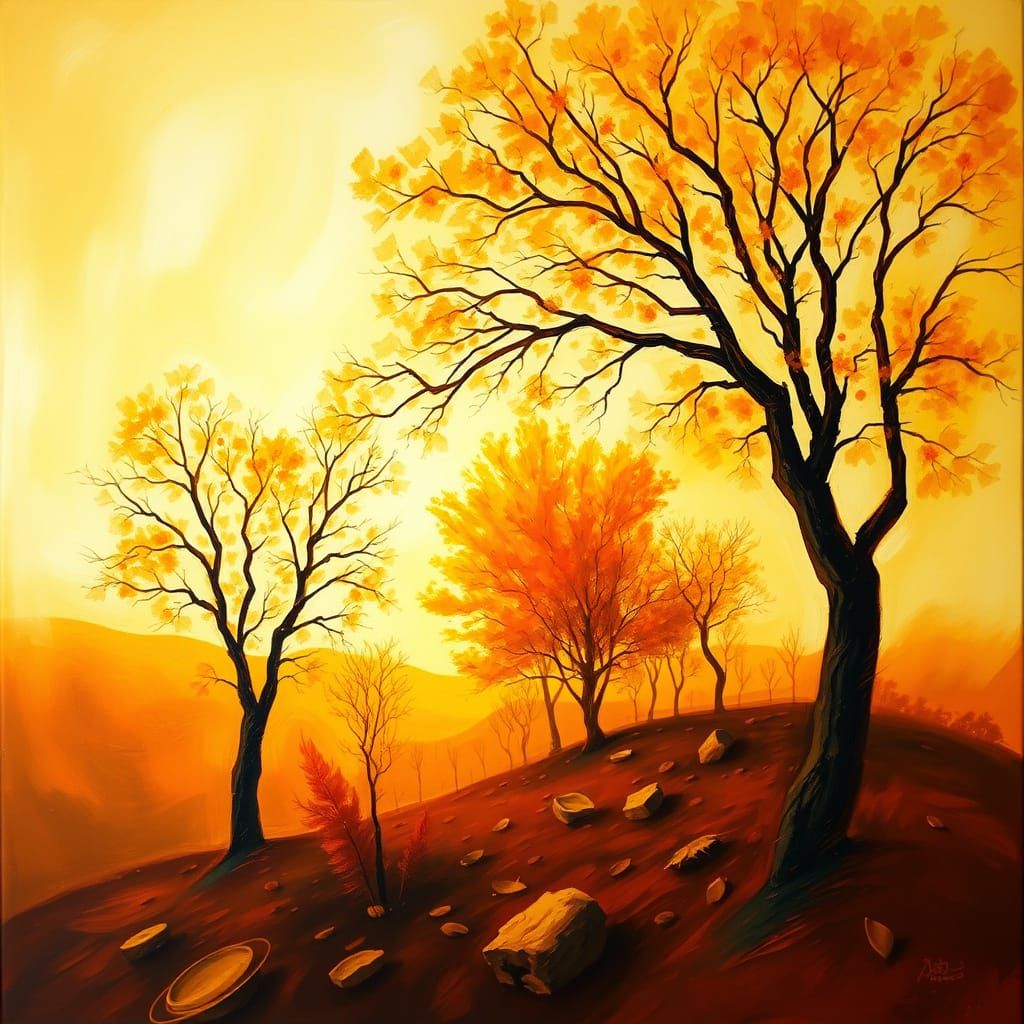 Golden Fall Cathedral in Dreamlike Haze