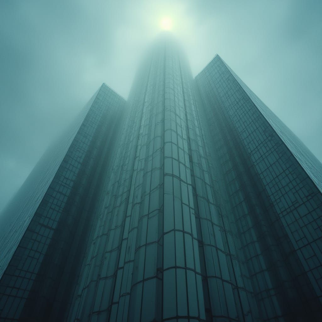Imposing Glass Skyscraper Vanishing into Clouds