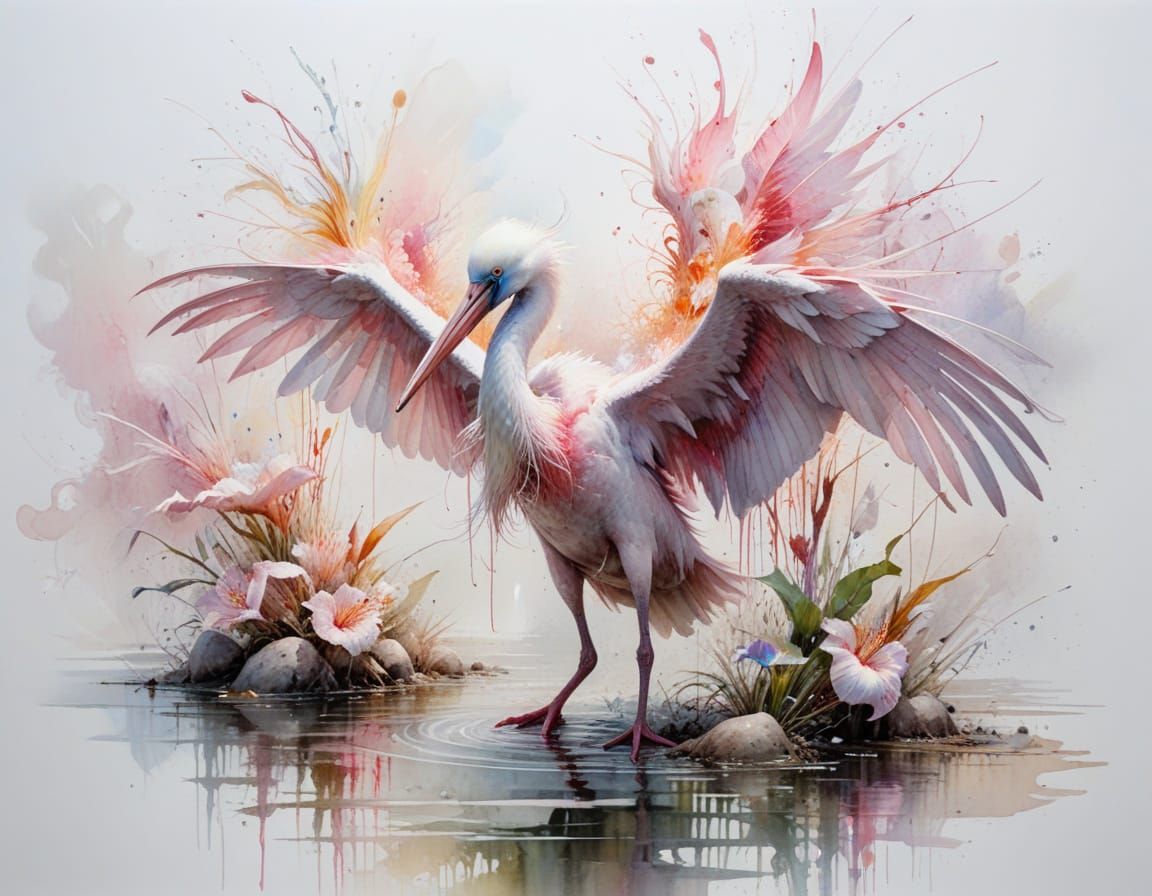 Spoonbill in Pastel Watercolour Harmony