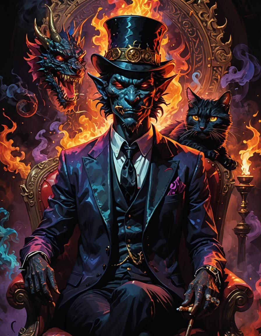 Demon Dragon Jazz Musician on Throne in Splash Art