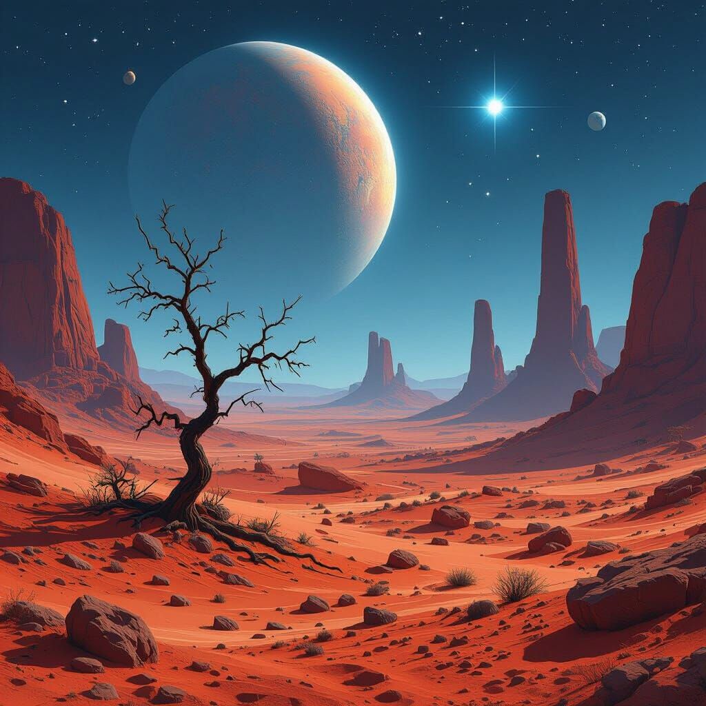 Alien Desert Twilight with Cosmic Vista