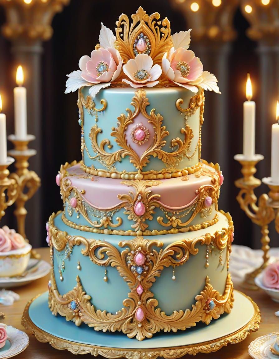 Elegant Baroque Birthday Cake with Edible Jewels