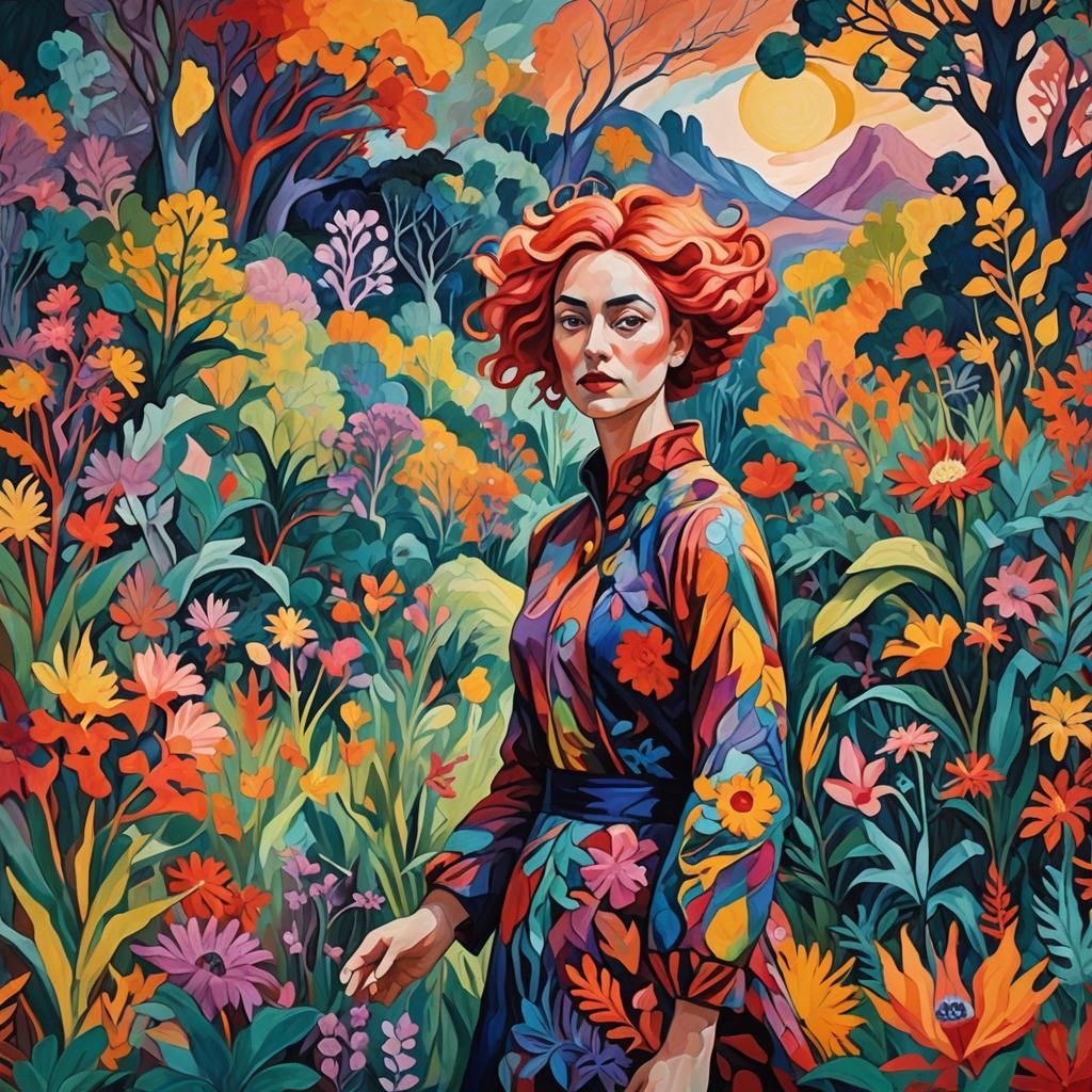 Fauvist Woman in a Fractal Landscape