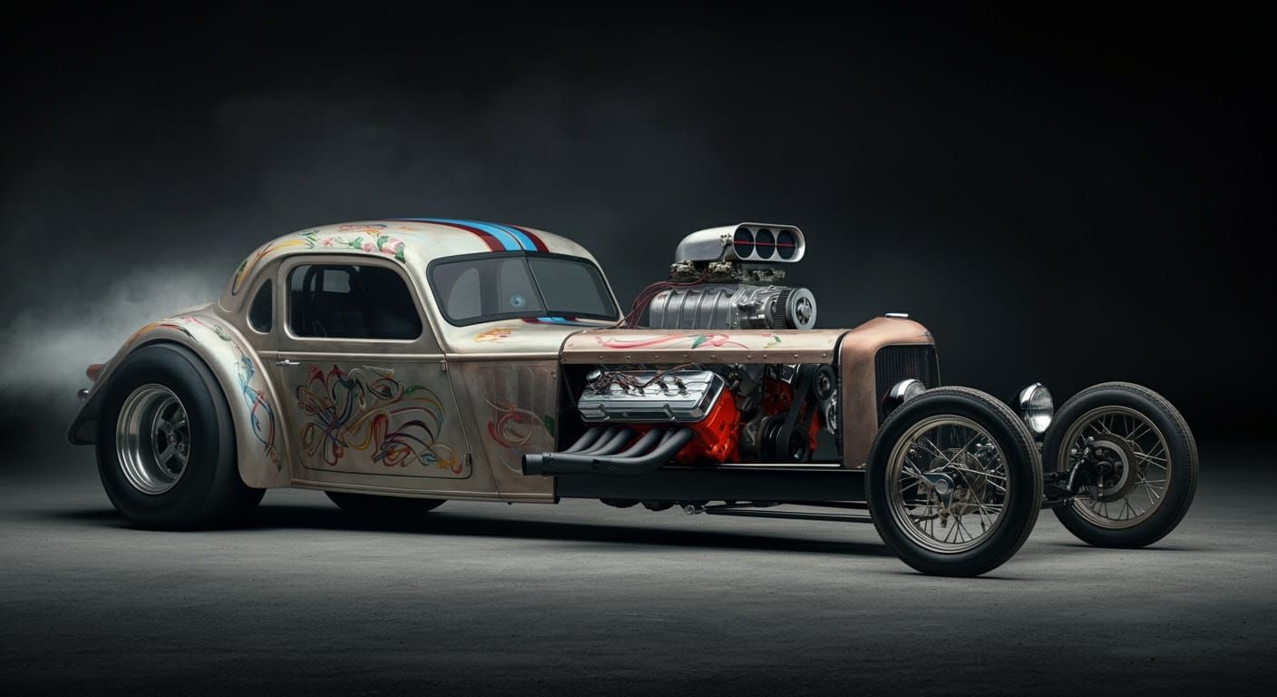 Retro-Futuristic Dragster in Cyberpunk Style