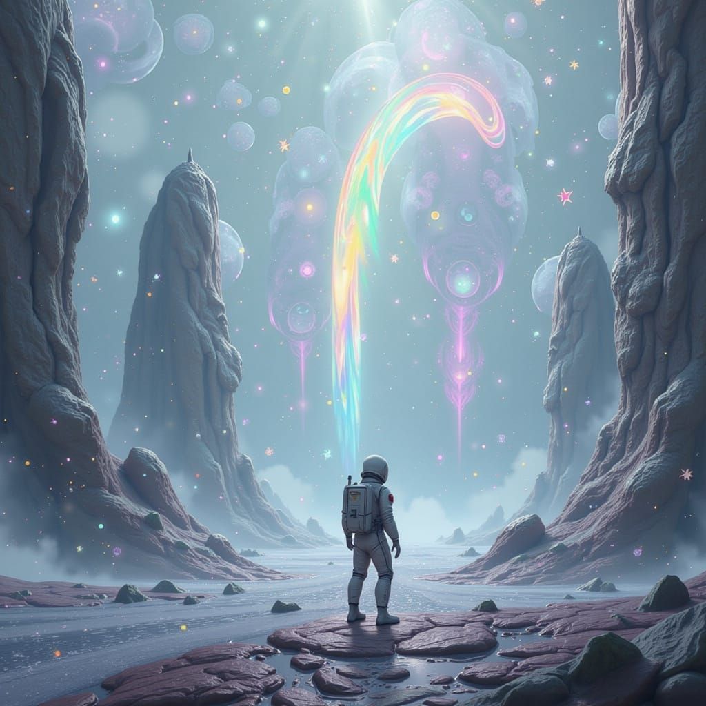 Astronaut Gazing at Shimmering Portals: Fantasy Art