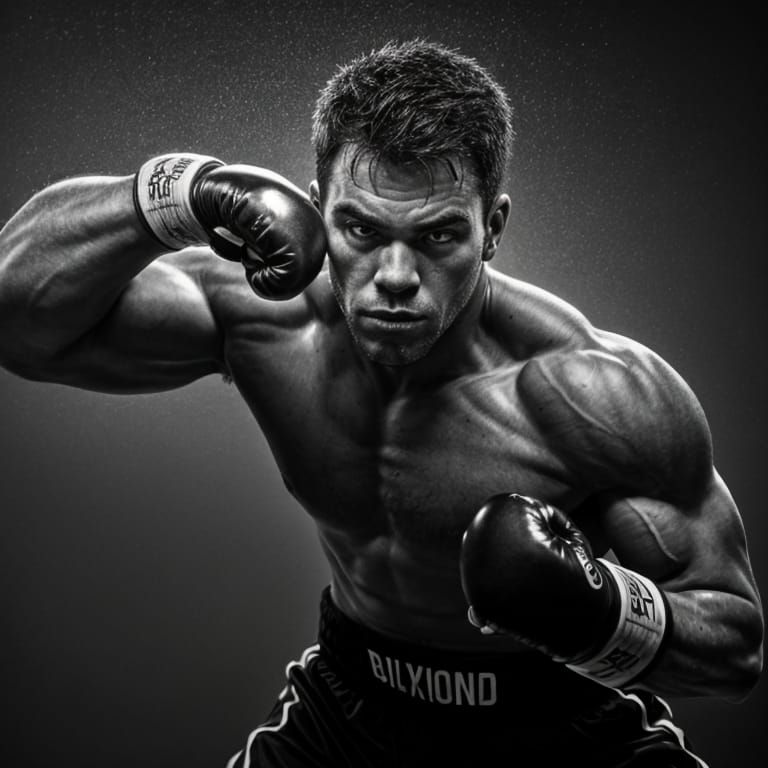 Boxer Training Hard in Gym on Punching Bag