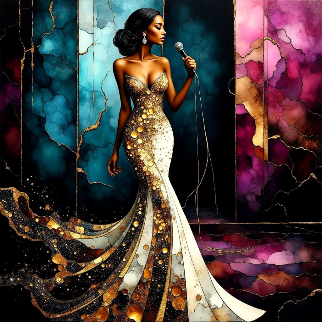 Glamorous Singer in a Velvet Nightclub