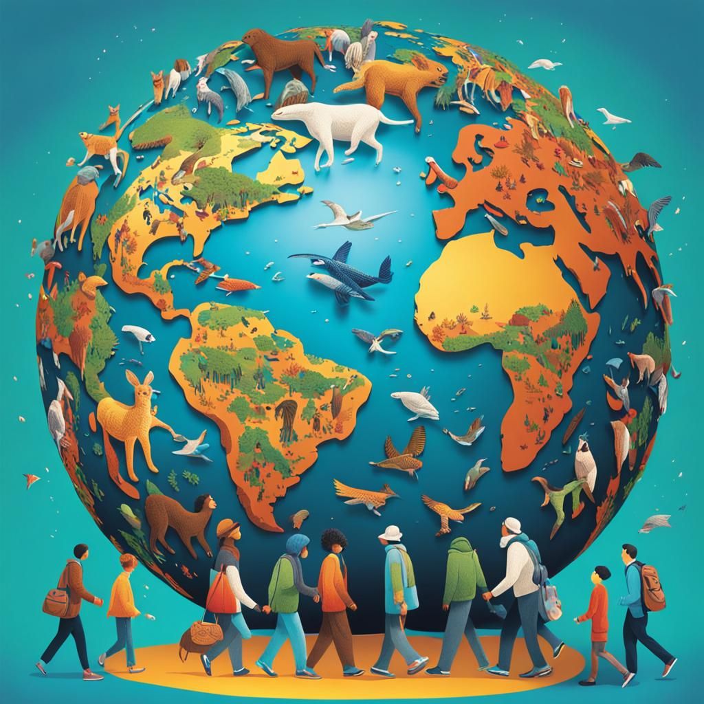 Global Unity: People and Animals Holding Hands