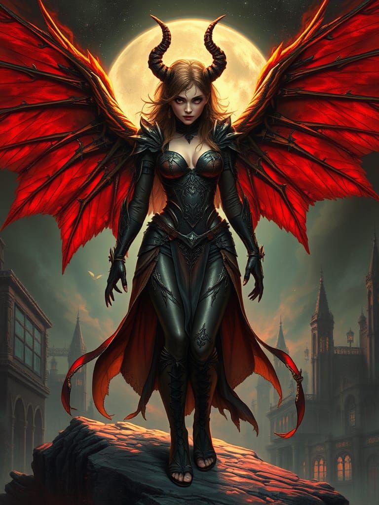 Winged Vampire Goddess in Dark Fantasy Style