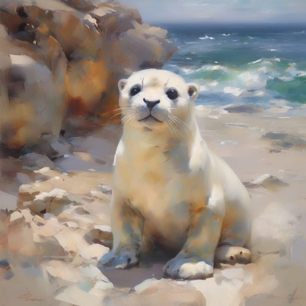 Seal Pup Resting on Rock with Ocean Light