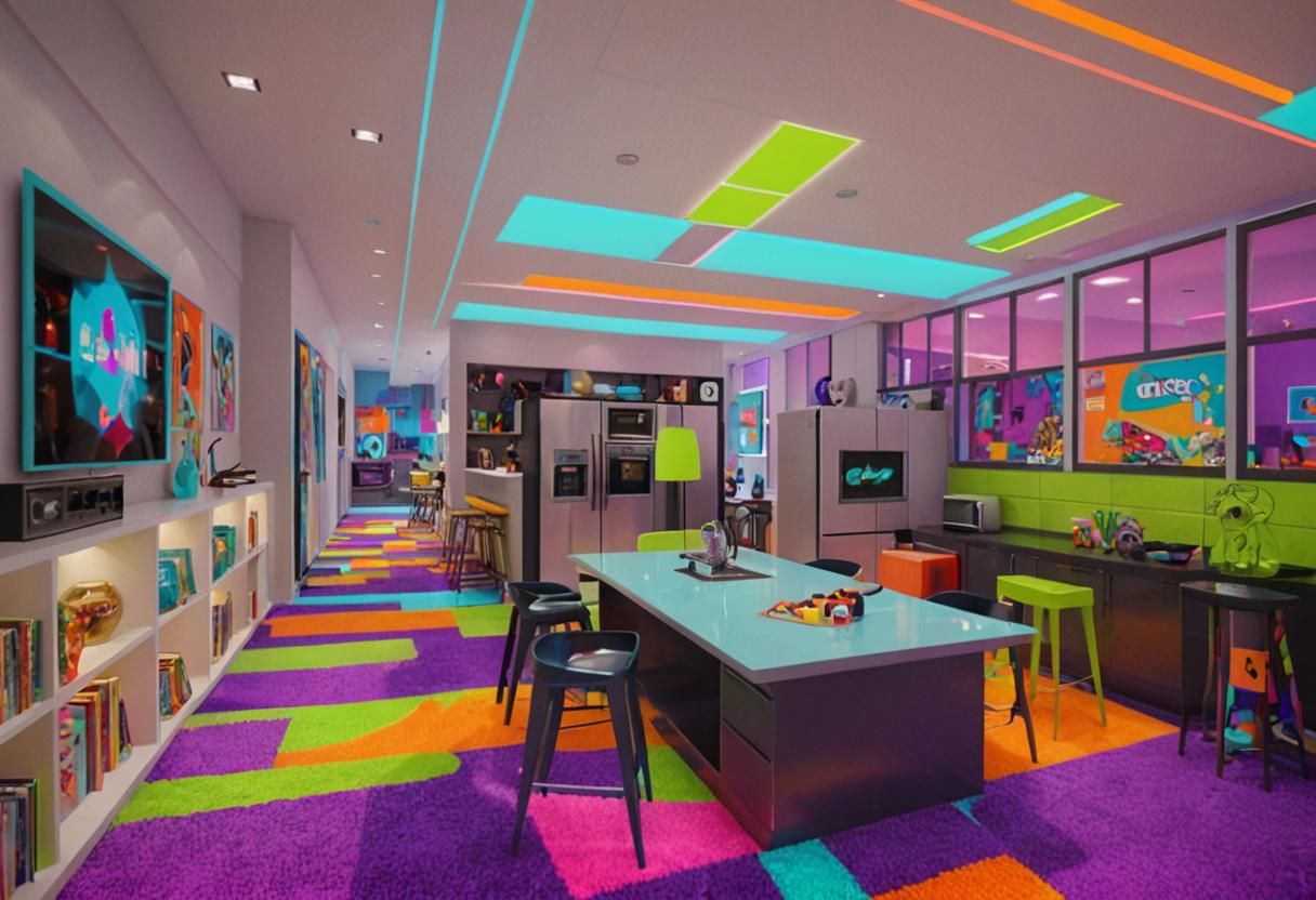 Futuristic Neon Home Interior in Sci-Fi Style