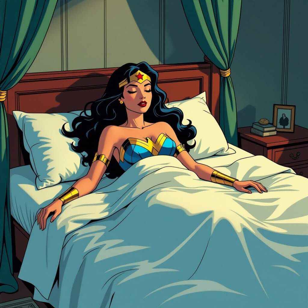 Diana, Princess of Themyscira (Wonder Woman) wakes up in a s...