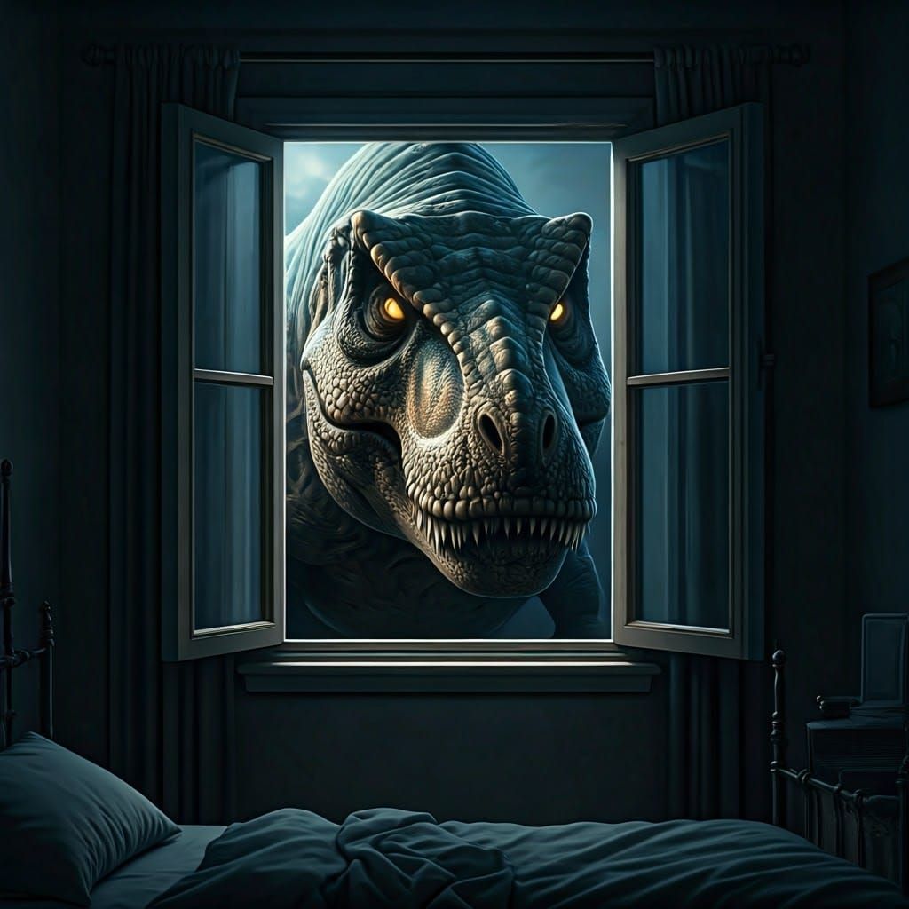 Creepy Tyrannosaurus Rex Lurks in Suburban Backyard