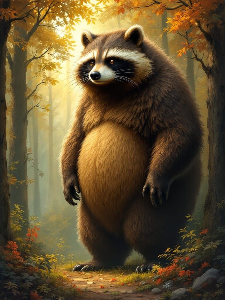Majestic Raccoon-Bear in Enchanted Forest