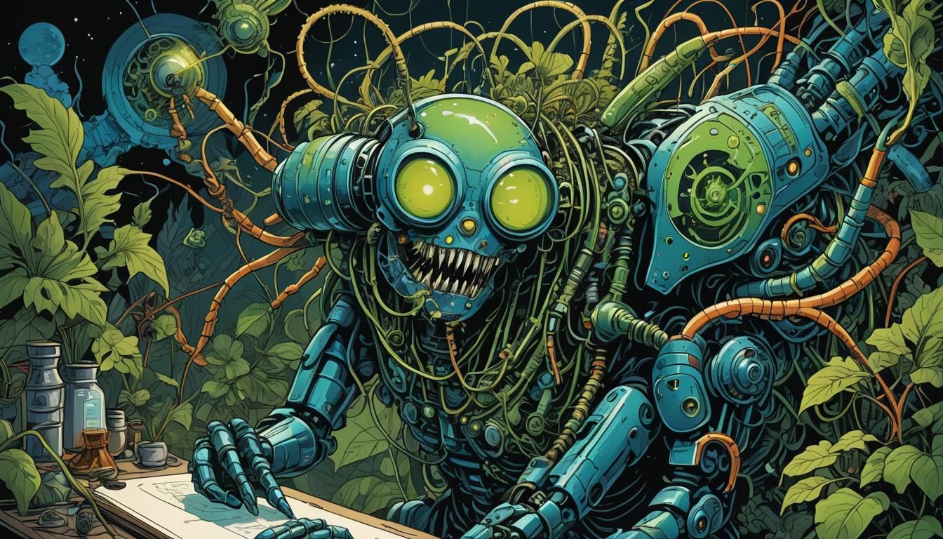 Mad Jeweler Crafts Robot Insect in Comic Style