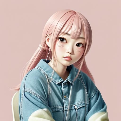 Cute Anime Girl Portrait in Pastel Colors