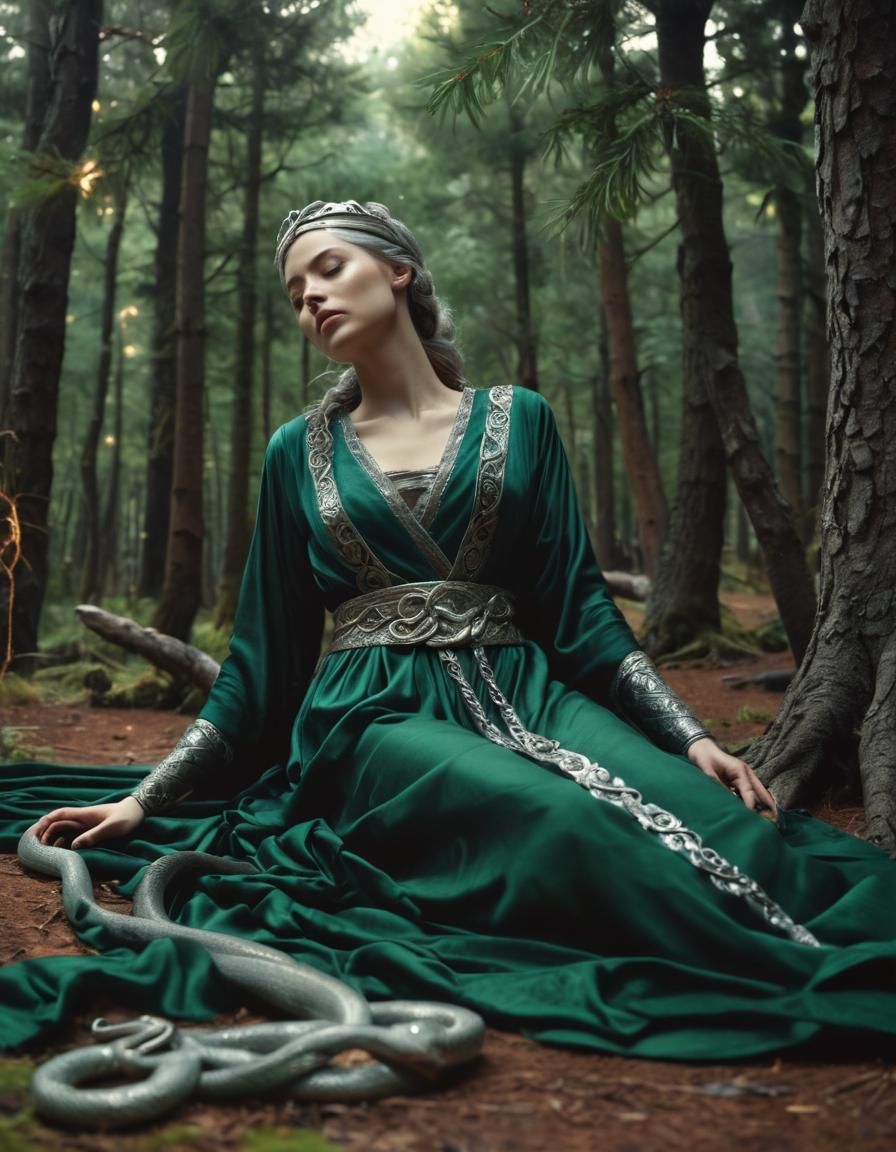 Hyper-realistic Cinematic film still. Low-angle, tall shot. ...