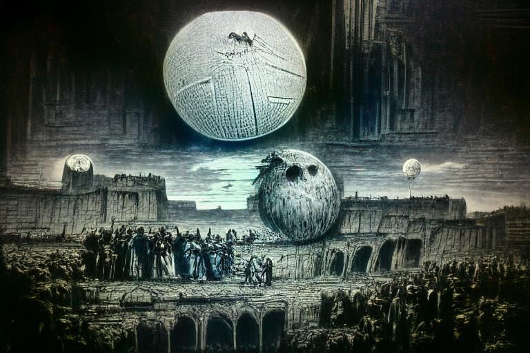 Death Star Moon in Gustave Doré Style