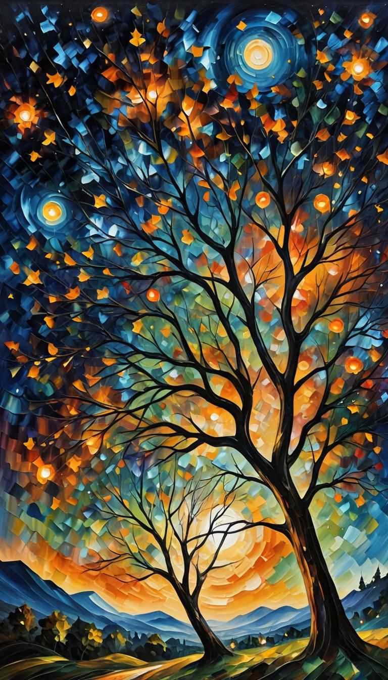 Expressionist Starry Night Landscape in Impasto Style