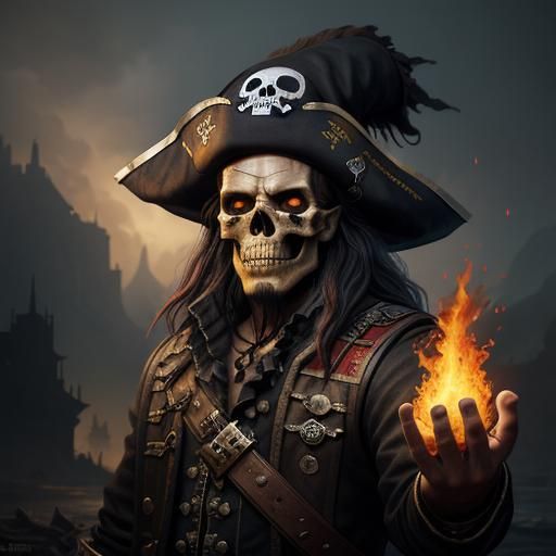 Hyperrealistic Burning Pirate Skull Portrait
