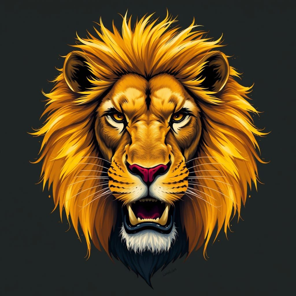 Majestic Lion Head with Golden Mane in Digital Art