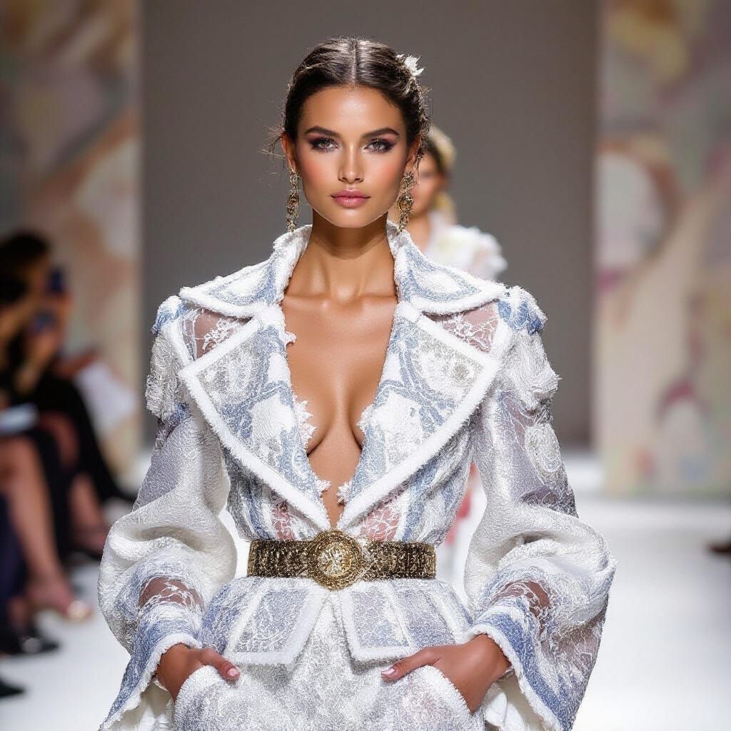 Elegant Woman in Intricate Haute Couture Outfit