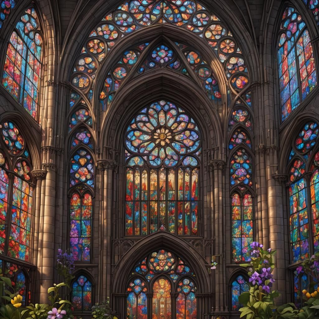 Stained Glass Cathedral with Torenia Flower