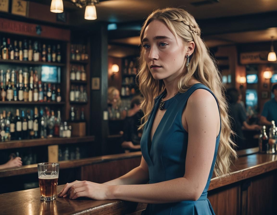 Cinematic Portrait of a Blonde Elf in a Bar