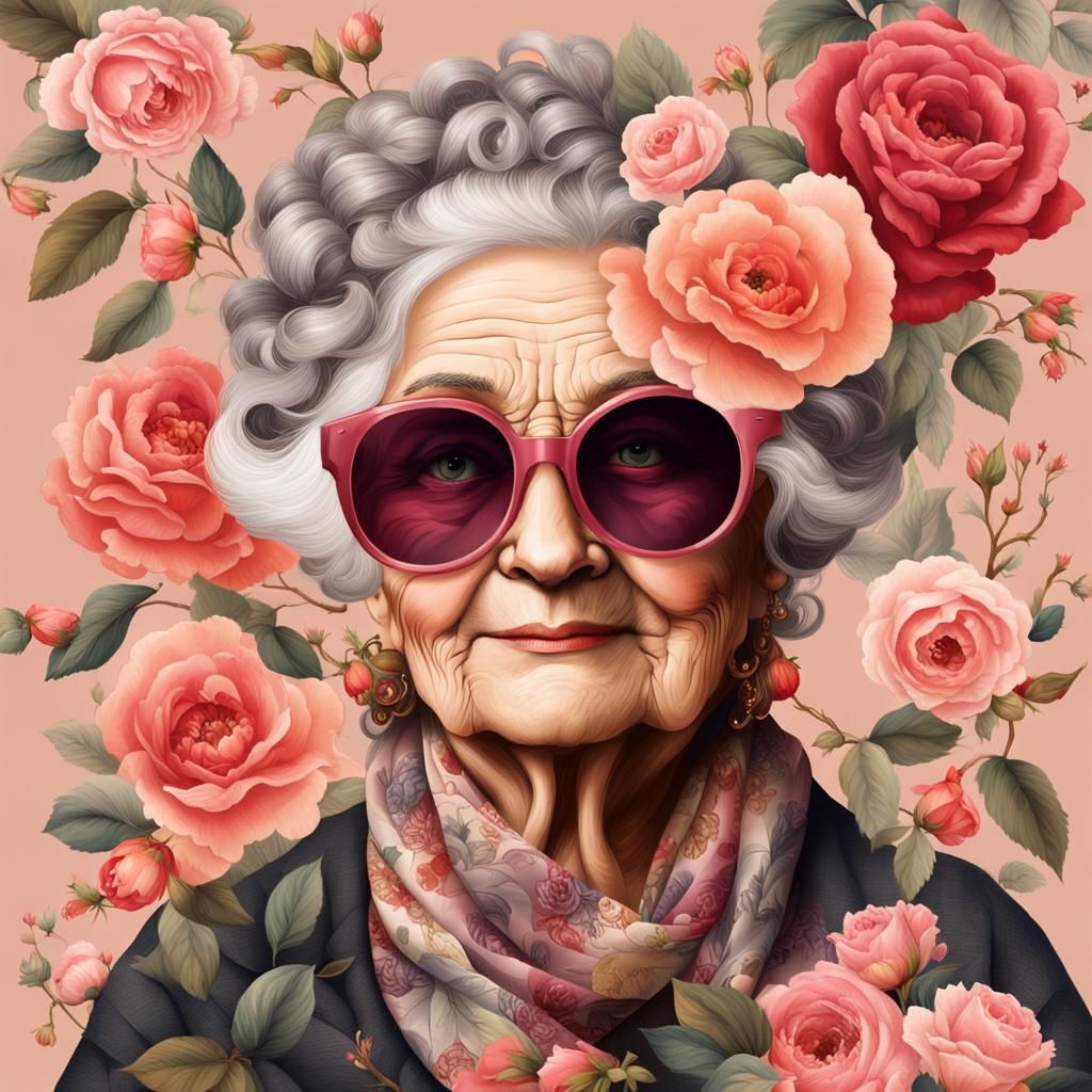 Realistic Old Woman with Poodle in Baroque Setting