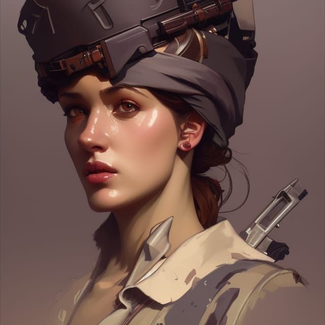 Detailed Portrait of Army Woman in Trending Art Style