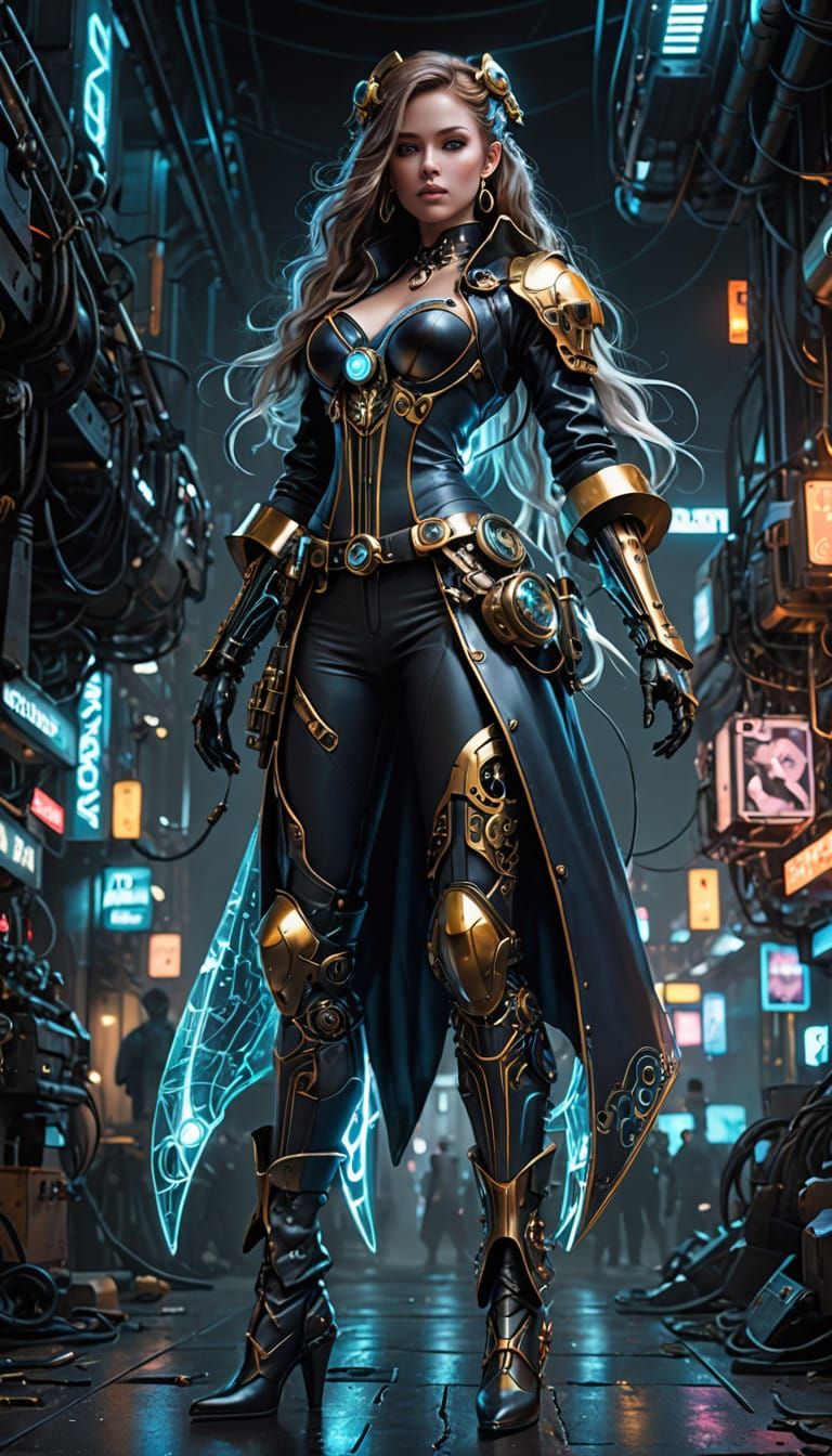 Cyberpunk Pirate Captain with Iridescent Skin and Glimmering...