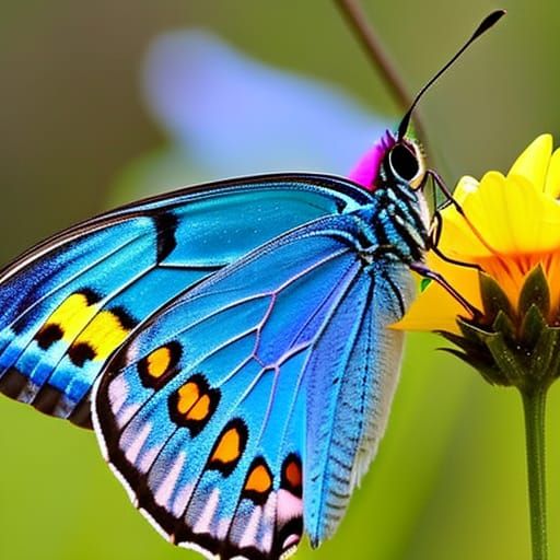 Neon Butterfly on Yellow Flower