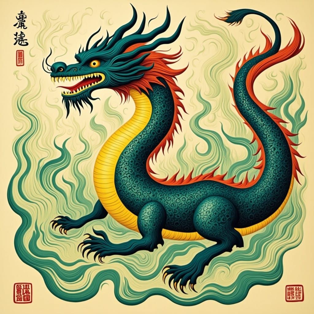 Traditional Chinese Dragon Ink Wash Painting