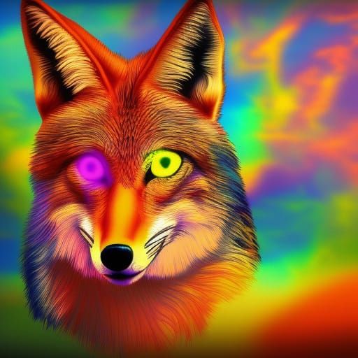 Colorful Spirit Animal Coyote Detailed Matte Painting