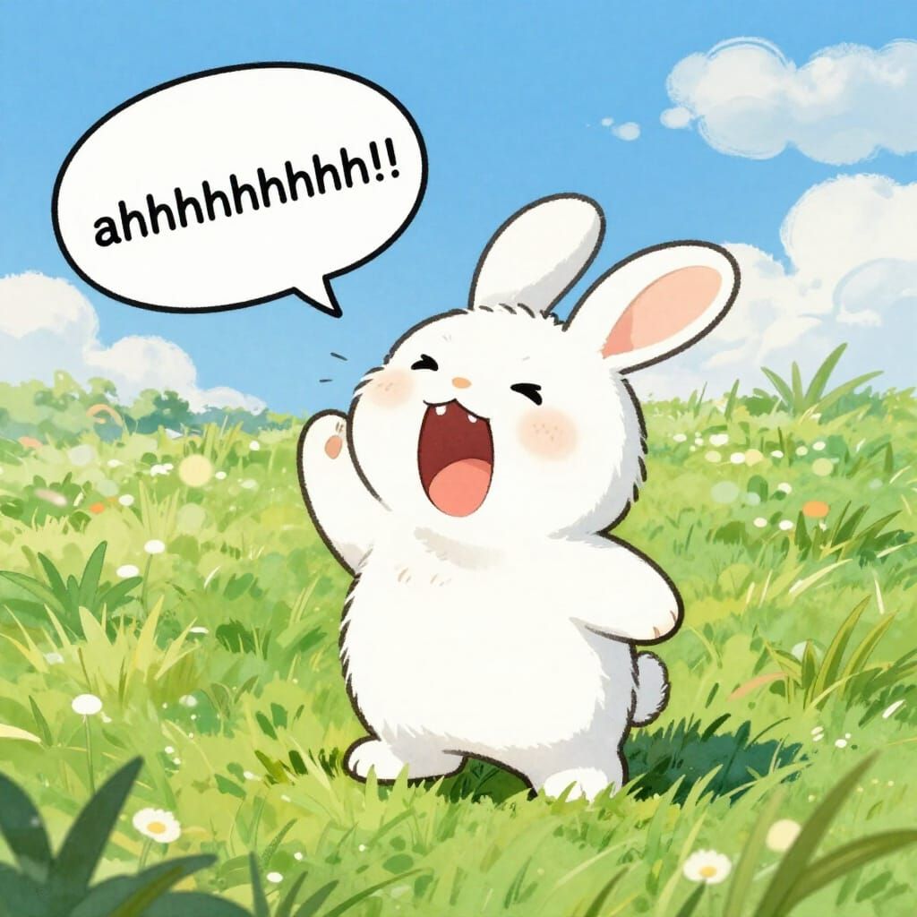 Fluffy Bunny Screaming in Watercolor Storybook Style
