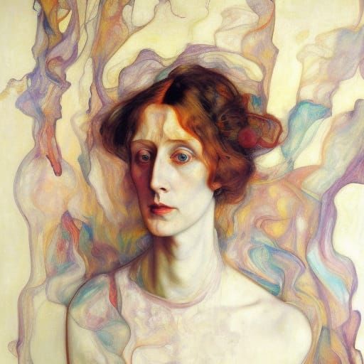 Virginia Woolf Portrait in Hyperrealistic Dark Fantasy Style