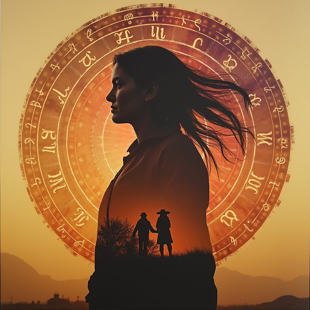 Cherokee Woman Silhouette with Zodiac and Walking Dead Eleme...